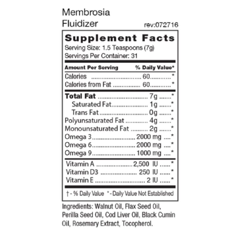 Membrosia Fluidizer Supplement Facts D'Adamo
